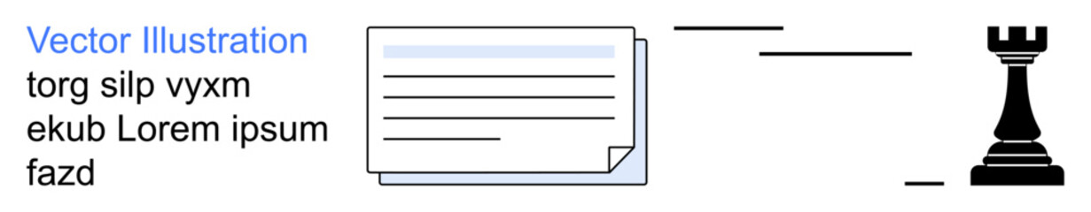Strategy, planning, business decisions, game theory, data analysis, conceptual thinking. Chess rook next to a document icon. Strategy and planning concept emphasizing decision-making and analysis © robu_s
