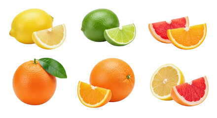 Naklejka premium Whole and sliced lemon, lime, orange and grapefruit on white