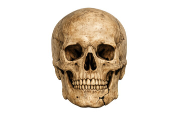 Obraz premium Human skull showing anatomy and decay, representing mortality, death, and memento mori on transparent background