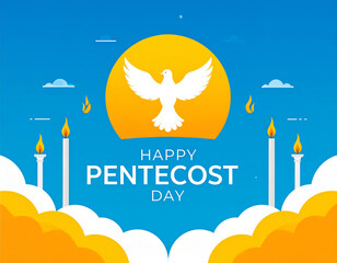Flat Vector Pentecost Day Illustration with White Dove and Flaming Torches