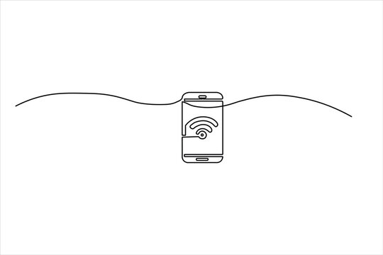 Minimalist continuous one-line drawing of a smartphone with a Wi-Fi symbol. Clean vector art for wireless internet, connectivity, and mobile tech.