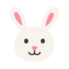 Fototapeta premium Flat illustration of a cute rabbit face with long ears and gentle smile. Perfect for kids content, animal stickers, spring themes, and playful designs.