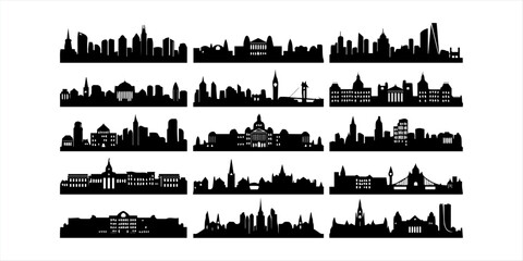 City silhouette skyline collection. Set of black city silhouette. Night town skyline icons