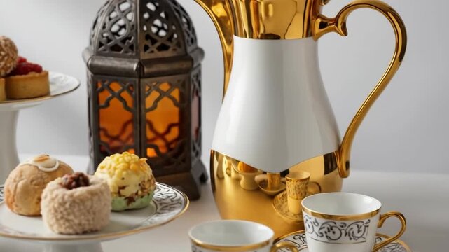 Traditional Arabic Sweets and Coffee for Ramadan Celebration.