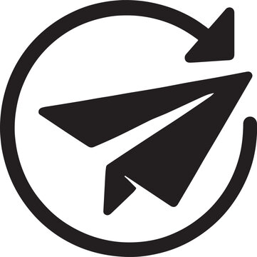  Paper plane flying in a loop back to start, symbolizing returning love, bold solid icon