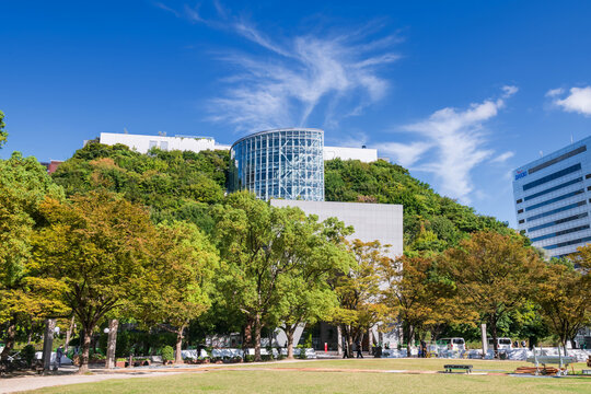 ACROS Fukuoka the eco building by Tenjin park in fall, Fukuoka