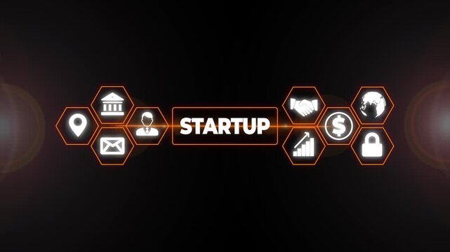 Startup new business idea. Businessman pressing button on screen.