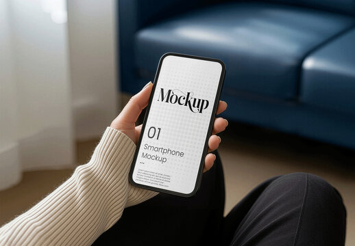 Hand Holding Smartphone Screen Mockup