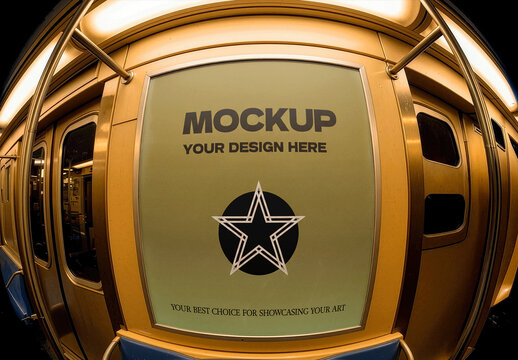 Poster Mockup Inside A Subway Train Fisheye Lens