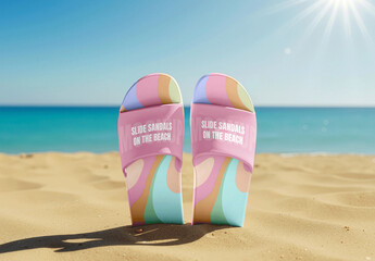 Slide Sandals On Beach Mockup