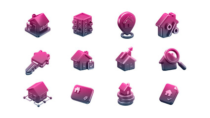 3D Real Estate Icons Set &ndash; Property, House, Apartment, Investment, Mortgage UI Symbols