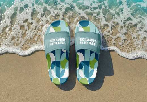 Slide Sandals On The Beach Mockup