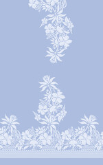 Fototapeta premium White flowers on the branches on Green background seamless pattern for all prints on hand drawing style.