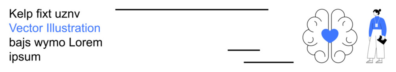 Mental health, psychology, healthcare services, compassion, medical support, wellness. Brain shape with a heart symbol, person in medical attire. Mental health and healthcare services