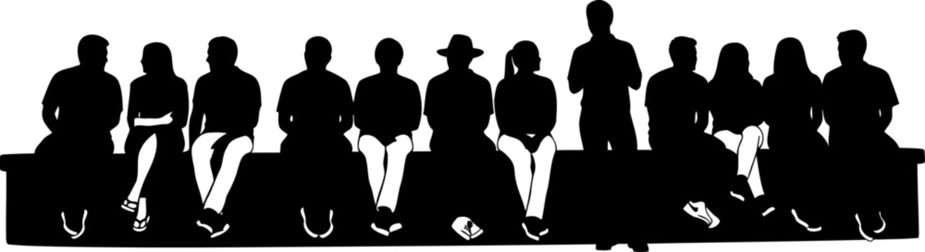 Row of diverse people sitting together in silhouette profile