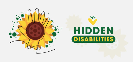 Hidden Disabilities Sunflower Awareness Card and Poster Template, Vector Design.