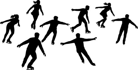 Fototapeta premium Silhouettes of people ice skating in various poses