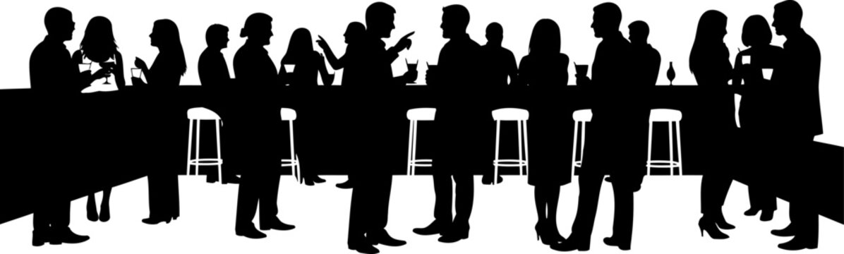 Social gathering at a bar counter silhouette