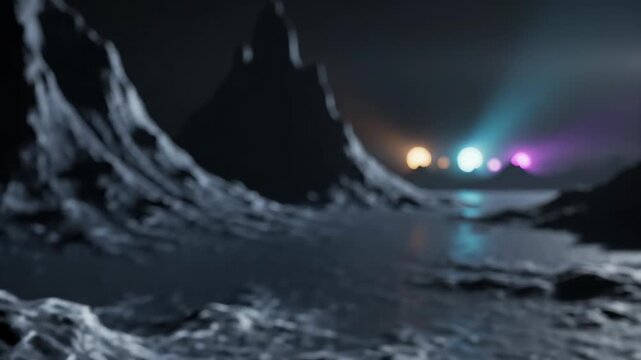 Lunar exploration event moon surface digital art cosmic landscape wide-angle view futuristic concept