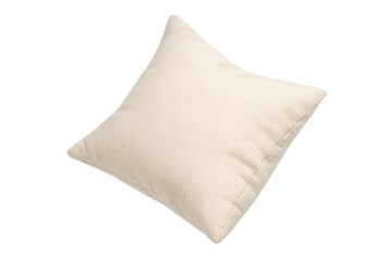 Beige linen pillow for home comfort and relaxation, creating a cozy and soft decorative element, floating with transparent background