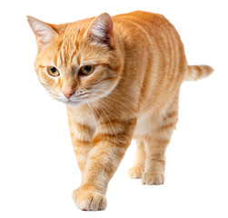 Orange tabby cat walking full body isolated on a transparent background