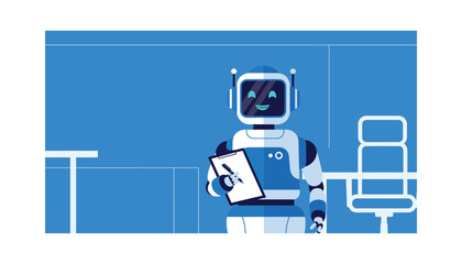 Robot office worker at desk future job