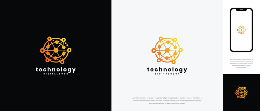 Technology Network Data Logo Design - Modern Digital Tech Brand Icon.