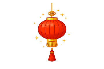 Obraz premium Chinese Lantern: A vibrant and meticulously crafted illustration of a traditional red Chinese lantern, suspended gracefully and radiating a festive charm and cultural significance.