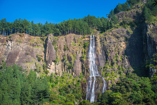 Bambarakanda Waterfall in Sri Lanka, Second Highest Waterfall Surrounded by Lush Natural Beauty