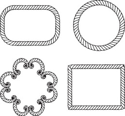 Fototapeta premium Four rope frames including rounded rectangle circle clover and rectangle shapes Keywords: rope