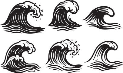 Obraz premium Ocean Waves Collection with Powerful Sea Storm Wave Isolated on White Background, Dramatic Water Splash and Motion, High Energy Marine Nature Concept for Design and Advertising