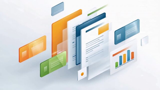 Modern digital documents and graphs floating in the air representing innovative data management and technology.