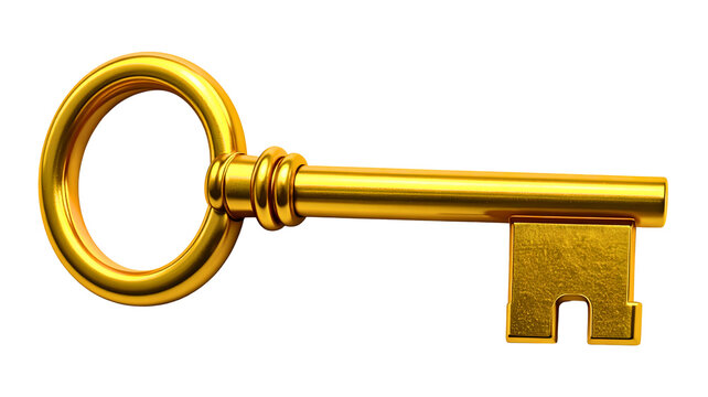 Golden key isolated on a white transparent background PNG