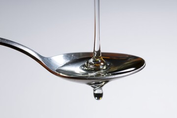 Liquid Dropping from Metal Spoon Symbolizing Purity and Resting Oil