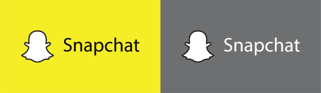 Snapchat App Logo with Text on Yellow and Gray Background, Editorial Use Only
