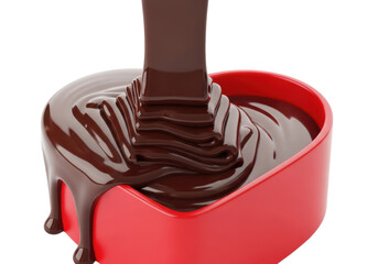 A close-up view of a chocolate fountain with a red base and a metal spout. isolated on transparent background