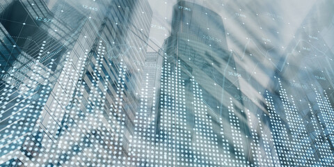 Financial Data Visualization Over Modern City Skyscrapers