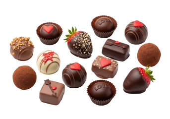 Assorted chocolate truffles beautifully arranged on a white background isolated on transparent background