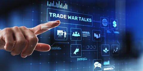 Global Trade War Talks Interface Showing Economic Conflict and International Negotiations