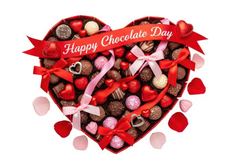 A heart-shaped arrangement of assorted chocolates and candies for a romantic celebration. isolated on transparent background