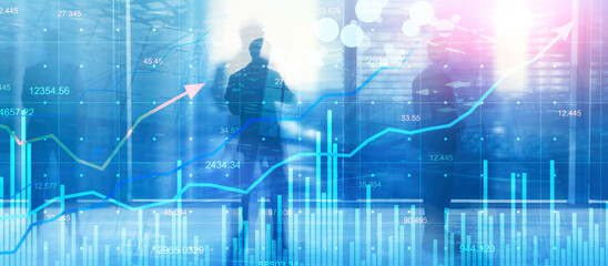 Financial Market Growth Analysis with Trader Silhouette and Data Charts
