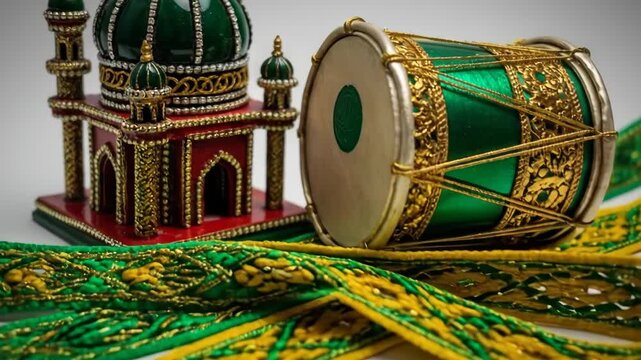 Islamic Mosque Model and Drum Decoration for Ramadan and Eid Celebrations.