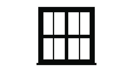 A minimalist black and white illustration depicts a rectangular window with six panes of glass high quality professional