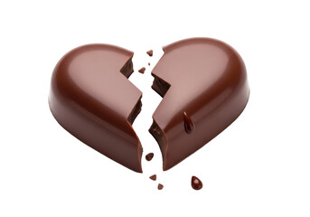 A heart-shaped chocolate with a crack running through it, symbolizing heartbreak. isolated on transparent background