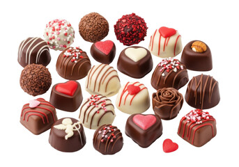 Assorted chocolates displayed in a delightful arrangement on a white background. isolated on transparent background