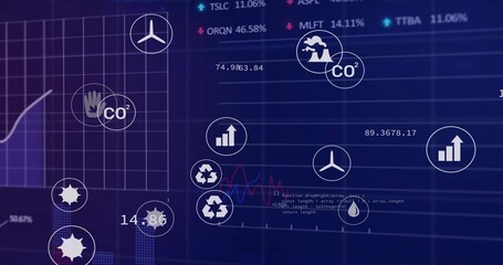 Displaying data dashboard on-screen, showing grid chart with rising line, numeric readouts, code