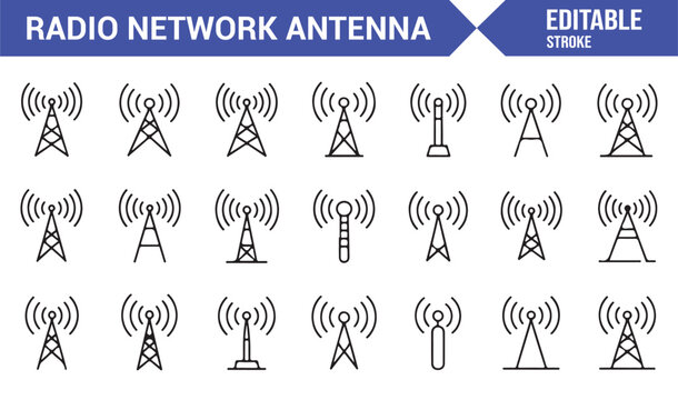 Radio Tower and Signal Minimal Outline Icon Pack
