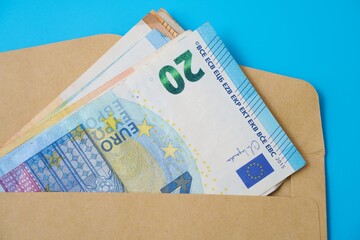 Euro banknotes in an envelope