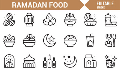 Islamic Food and Drink Ramadan Line Icons