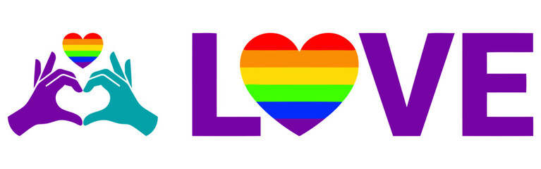 LGBTQ Pride Love Typography Rainbow Heart Equality Symbol Inclusive Relationship Support Diversity Awareness Romantic Message flat vector illustration